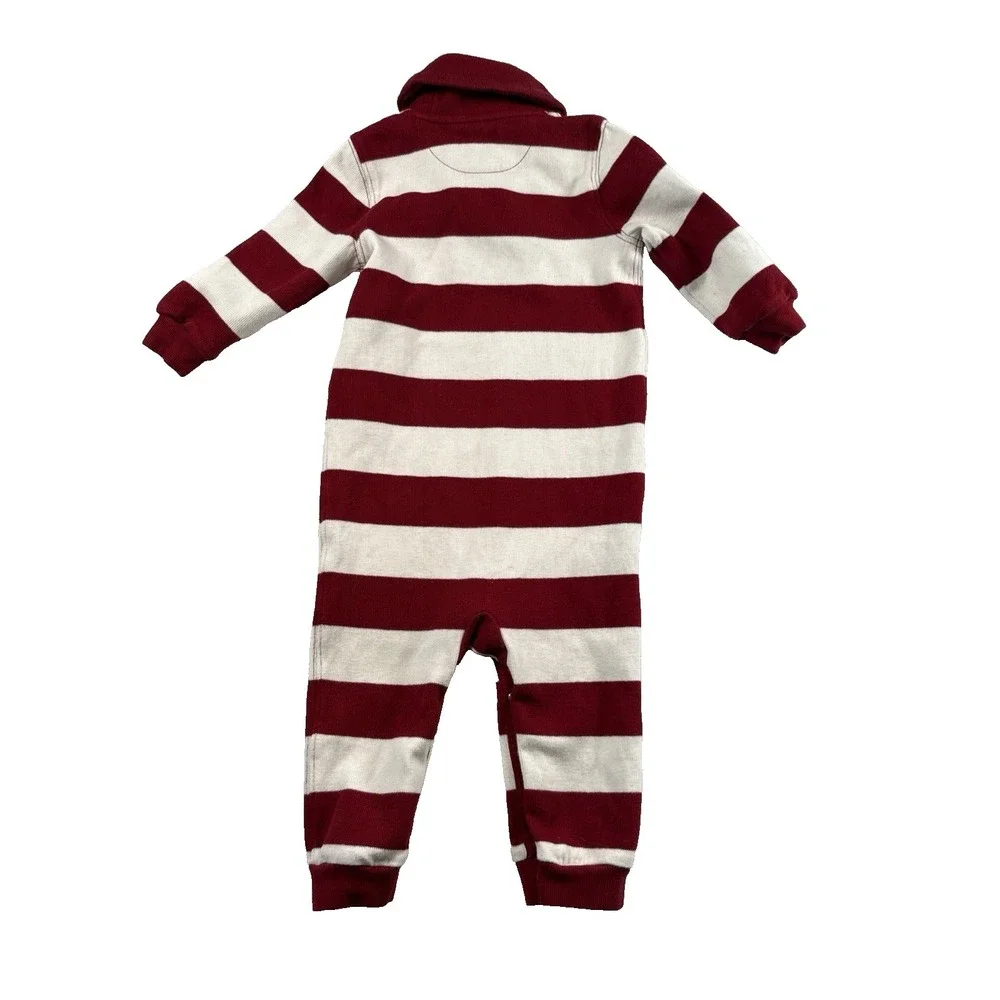 Ralph Lauren Baby Romper 12 Months Rugby Stripe Shawl Collar Red White Snap Legs